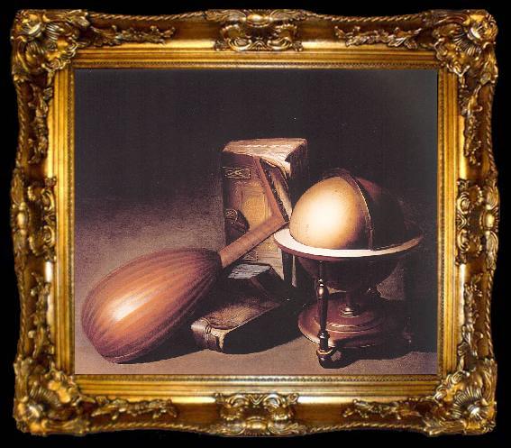 framed  DOU, Gerrit Still Life with Globe, Lute, and Books, ta009-2